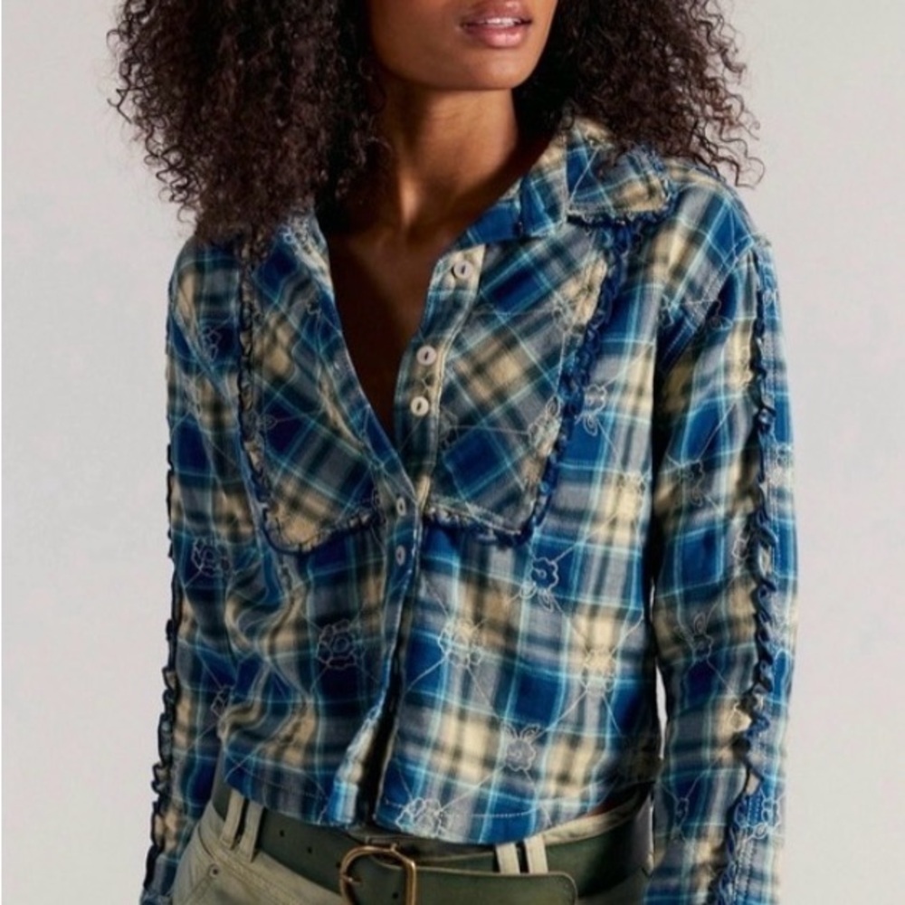 Free People We The Free Georgia Plaid Embroidered Button Down